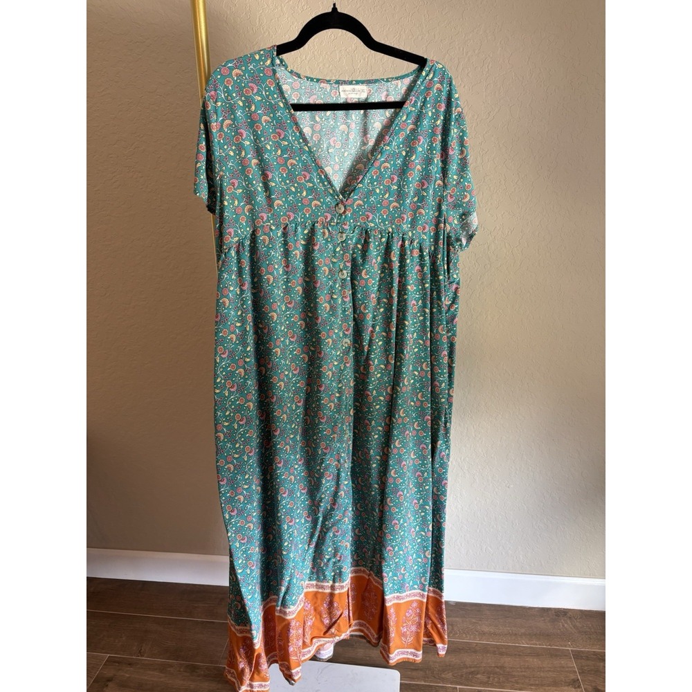 Natural Life Floral Maxi Dress Size XL Lagenlook Oversized Cottagecore Boho
